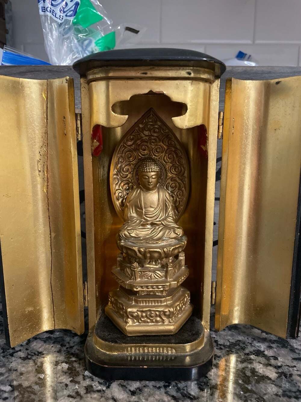 Vintage Japanese Lacquered Wood Butsudan Zushi Shrine with  Buddha Statue